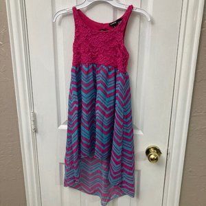 Bright Pink and Blue Hi/Lo Asymmetrical Girls Dress